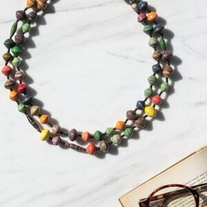 Colorful Ugandan Beaded 40" Necklace with Vibrant Eclectic Look